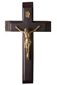 十字架正面视图在木材与耶稣基督的象征。