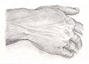 一个人的手的铅笔素描