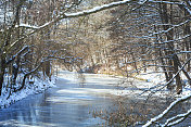 开姆尼茨市冬天结冰的河