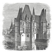 The castle d'O, department de l'Orne(古董版画)