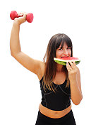 健身女孩吃西瓜