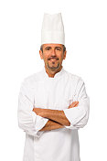 意大利男厨师肖像，正面，白色背景
