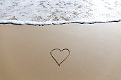 心在沙滩上的沙上画。本空间