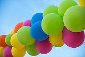 彩色的气球在晴朗的天空