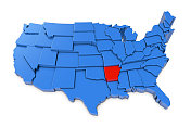 美国地图，阿肯色州用红色标出
