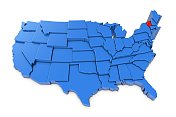 美国地图，佛蒙特州用红色标注