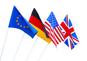 欧盟，德国，美国和英国国旗的白色背景