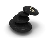 平衡石卵石稳定美元货币符号概念