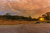 日落在鹰石岩，小麦地带，澳大利亚西部