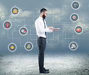 商人使用数码平板电脑 商人使用数码平板电脑