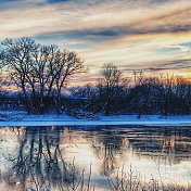 Twilight Sunset Winter Mohawk River Tree Icy Reflection, Scotia, NY