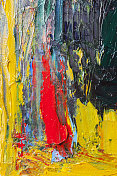 抽象画以红、黄、绿、蓝为艺术背景。