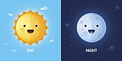 昼和夜插图与太阳和月亮