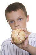 手指焦点年轻棒球运动员