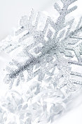 银光闪闪的冬季节日装饰在白色的背景